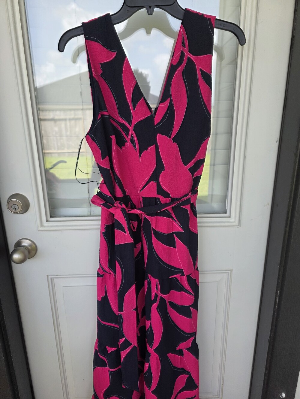 NWT DKNY $134 Pink Navy Floral Sleeveless Belted Maxi Dress Size 10 Wrap V-Neck - Picture 4 of 10